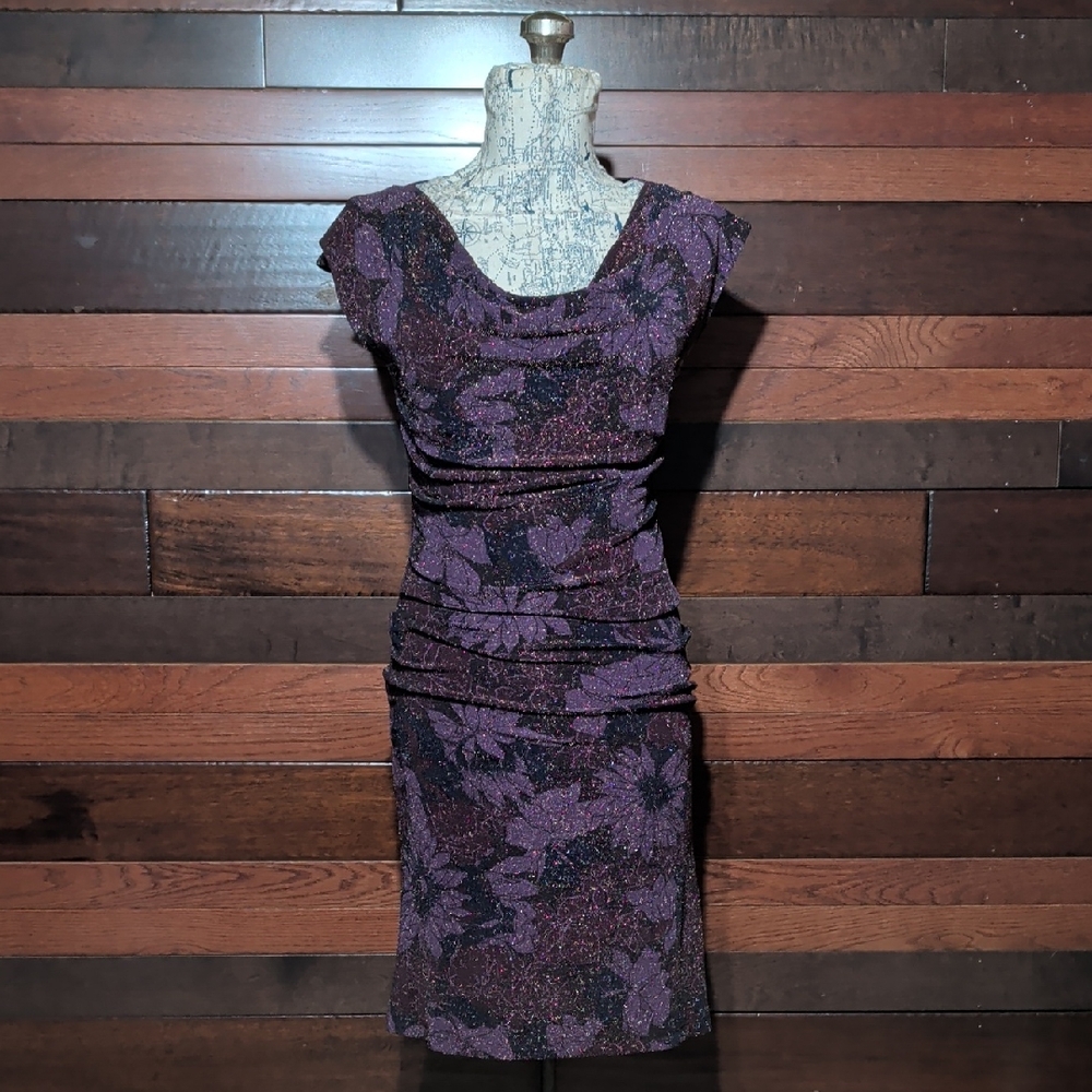 Vintage Cimmaron Stretchy Elegant Purple Floral Dress